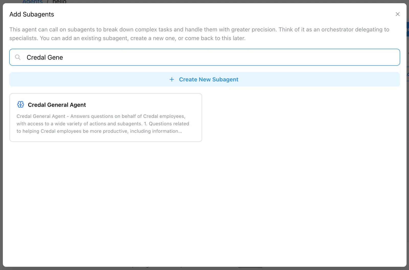 Subagent search bar for finding existing agents by name or description
