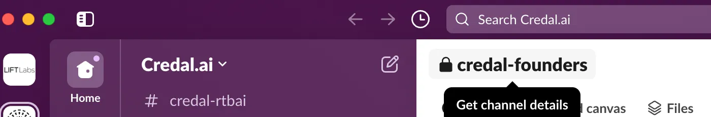 Clicking the private channel name in Slack to open its settings