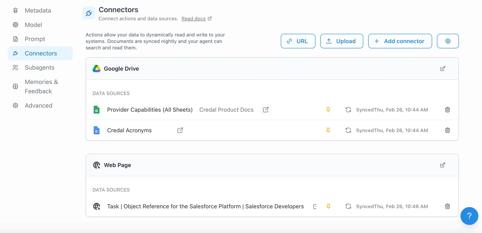 Attached data sources listed by connector