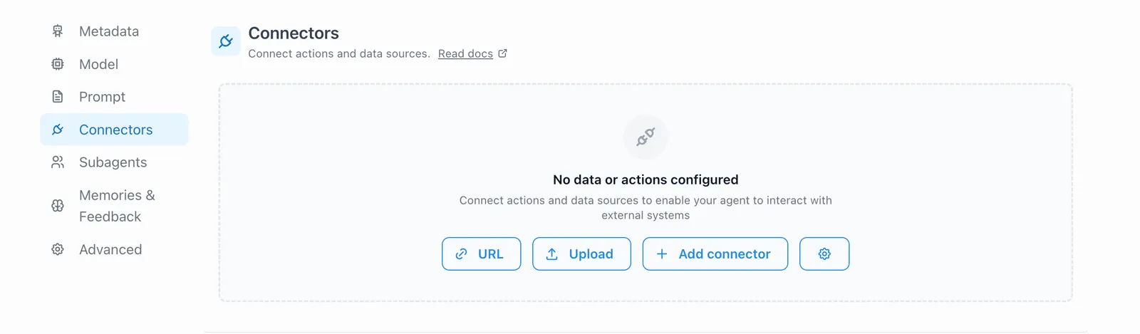 The Add Connector button in the connectors section before any actions are attached