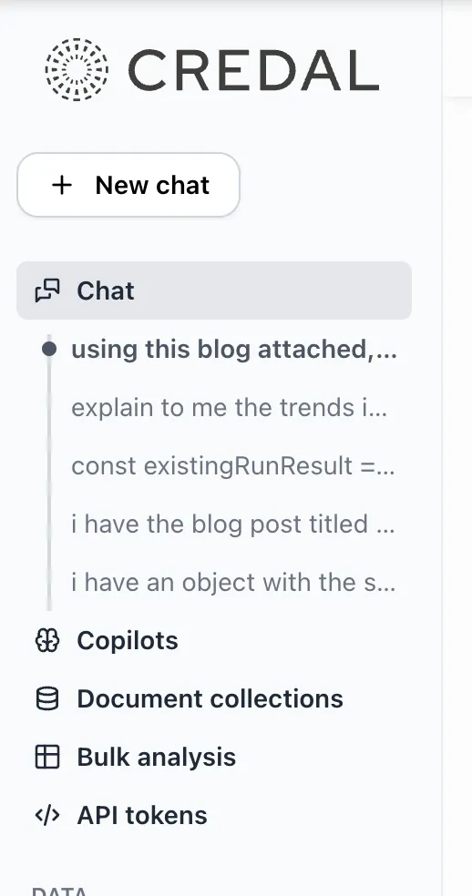 Document Collection tab in the Credal sidebar