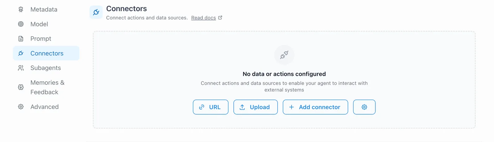 The connectors section with no data sources attached yet