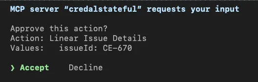 In-product approval prompt appearing directly in the MCP client