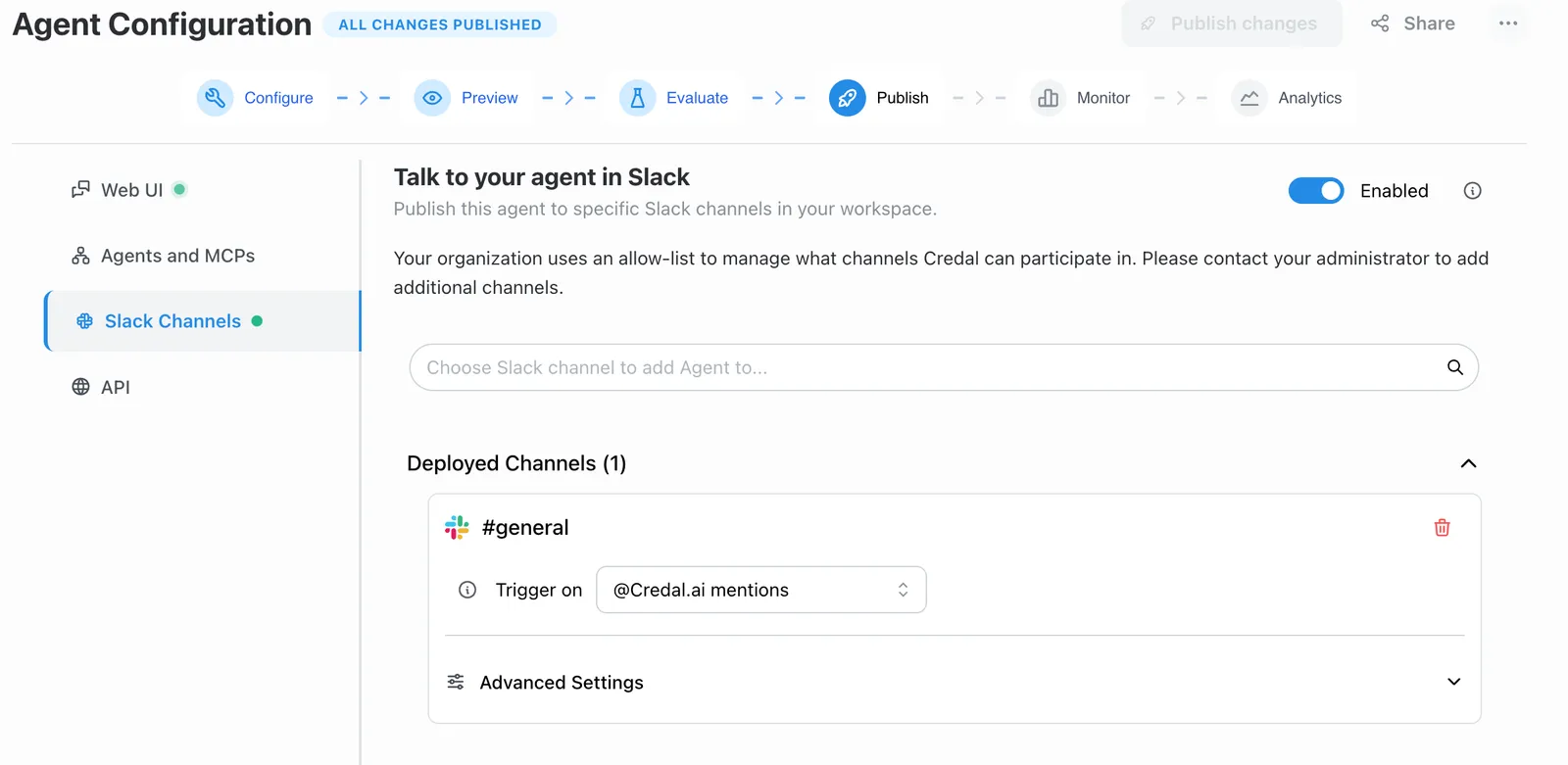 Slack configuration options for choosing which messages the agent answers