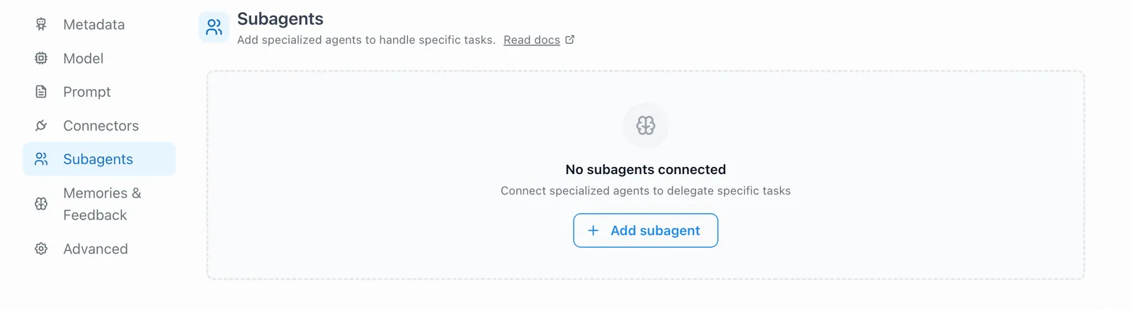 Connected subagent listed in the orchestrator's subagents section