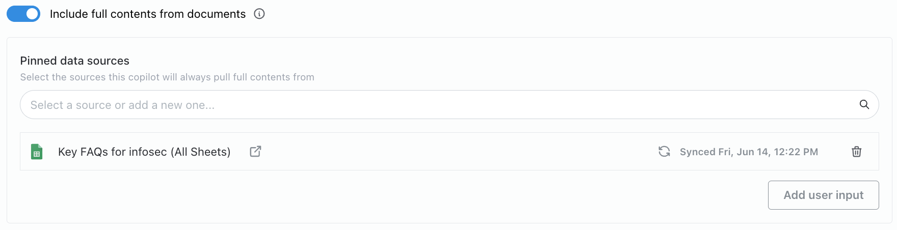 Here, we pinned our infosec FAQs when setting up Credal’s Infosec agent. 