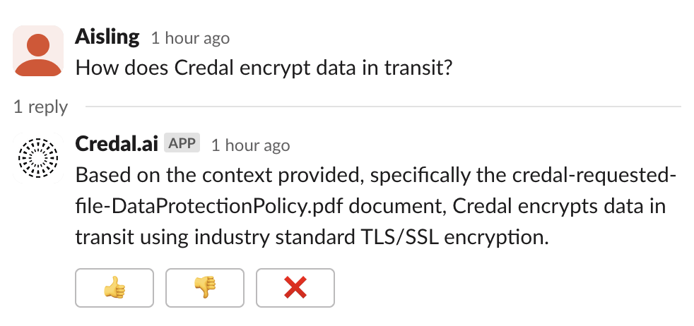Here, the Copilot responded as the question fell within the its scope—questions on information security at Credal.